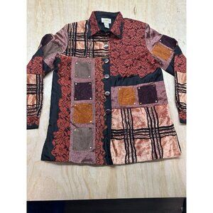 VTG Sandy Starkman Womans Blazer Patchwork Boho Wear Art M‎ Velvet Lace Eclectic